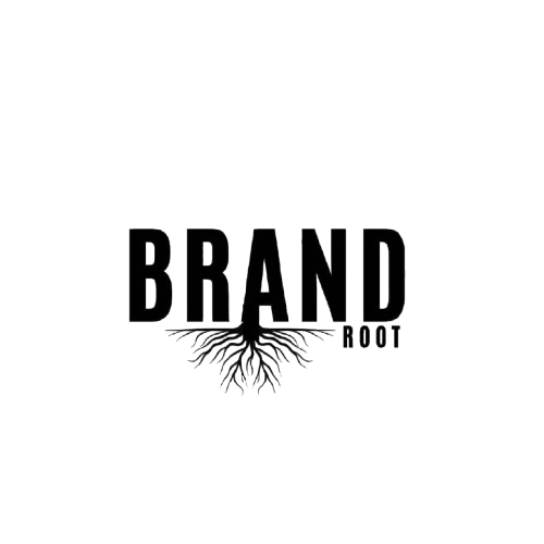 Logo with the text 'BRAND ROOT' and a root symbol below on a white background